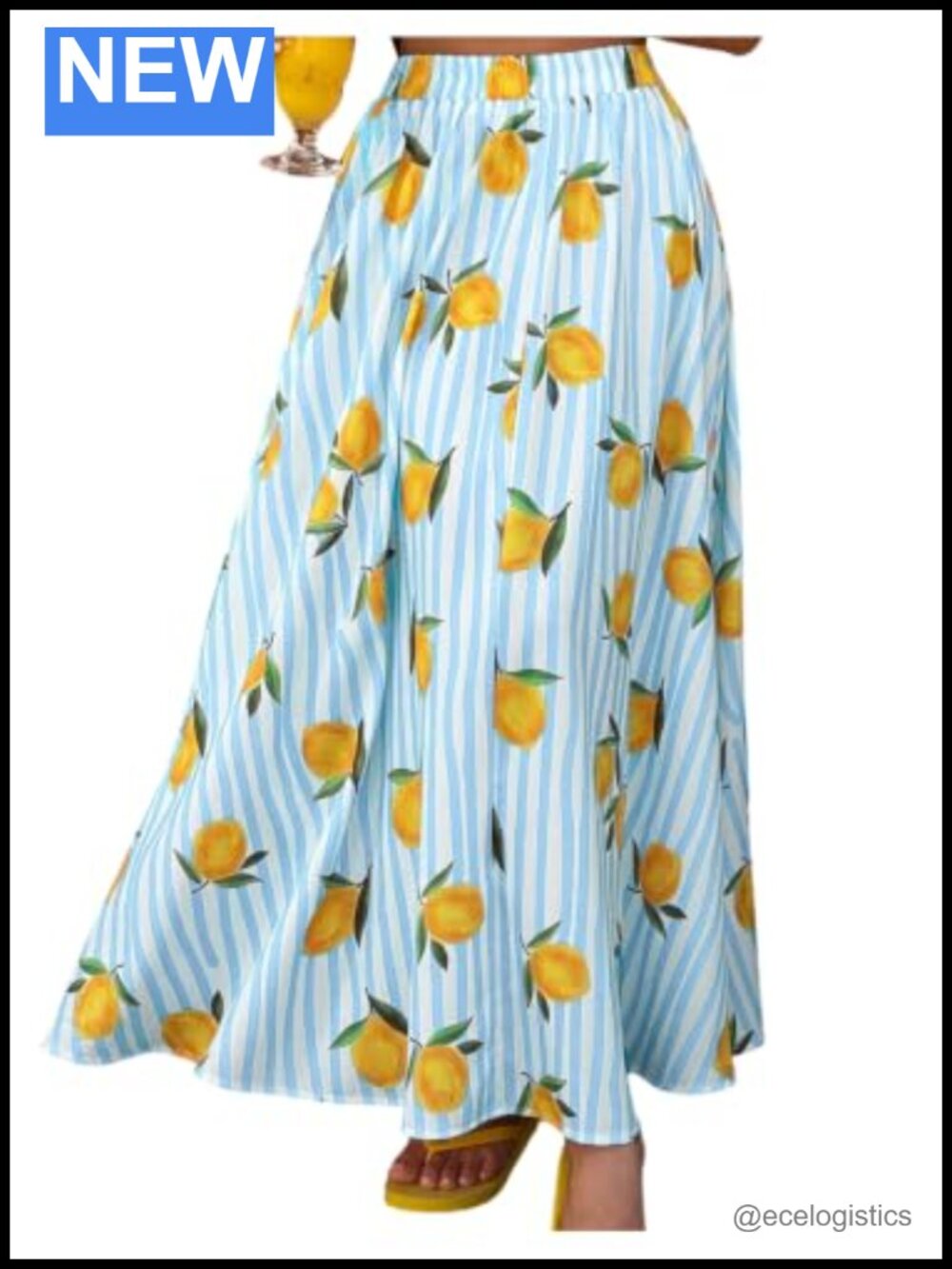 Lemon Print High Waisted A Line Maxi Skirt